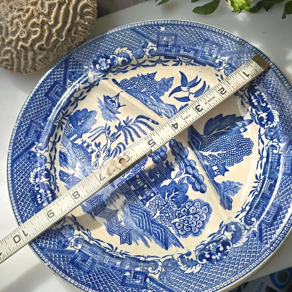 Antique 🐦 Old Blue Willow Divided CHINOISERIE Grill Plate Vintage made In Japan